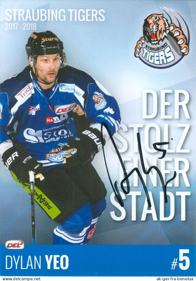 Autogramm Eishockey AK Dylan Yeo Straubing Tigers 17-18 Iserlohn Roosters Dragons De Rouen Villingen-Schwenningen - Sports D'hiver