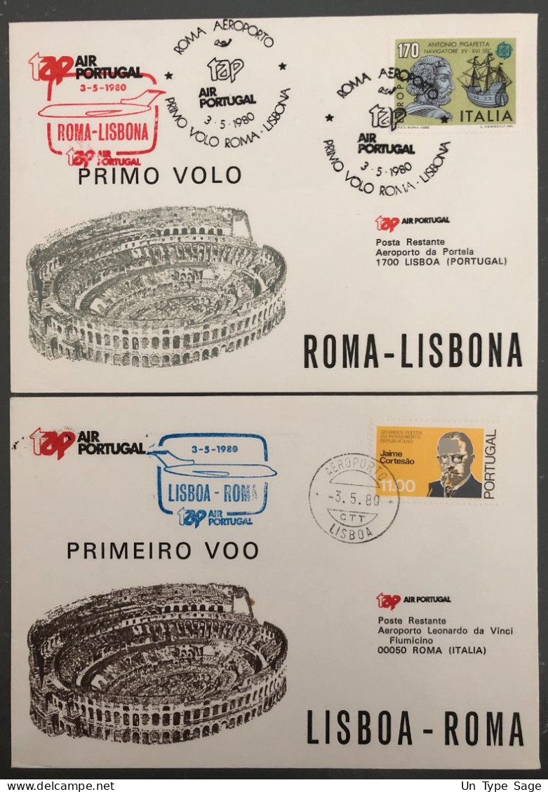 Portugal, Premier Vol Rome, Lisbonne 3.5.1980 - 2 Enveloppes - (B1458) - Cartas & Documentos