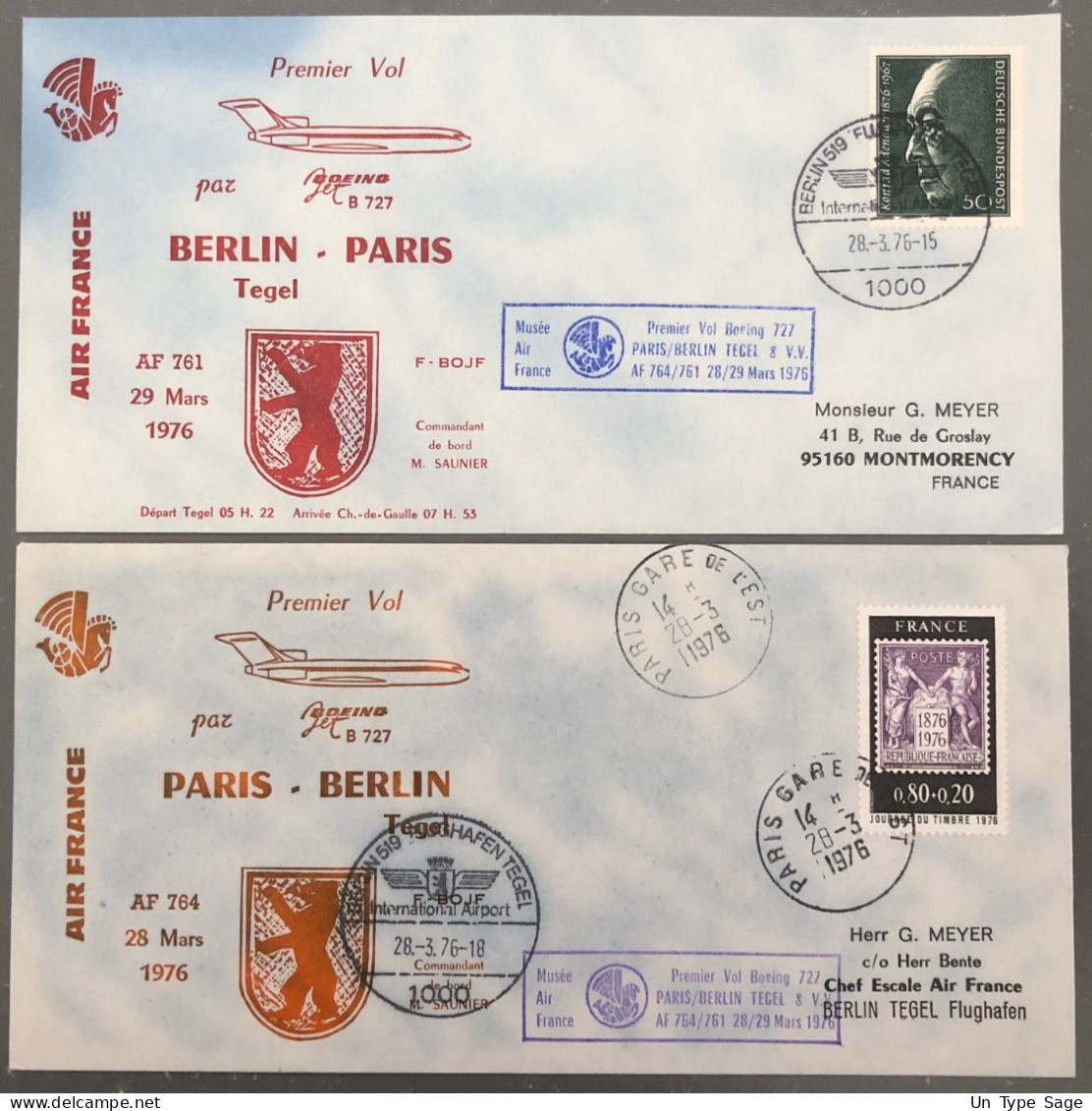 France, Premier Vol Paris, Berlin 28.3.1976 - 2 Enveloppes - (B1467) - Premiers Vols