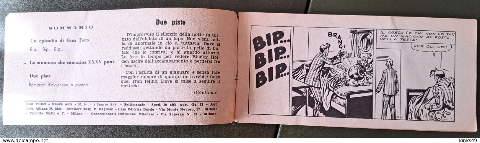 M228> GIM TORO "Bip... Bip... Bip..." Striscia DARDO N° 14 Del 4 GENNAIO 1959 - Premières éditions