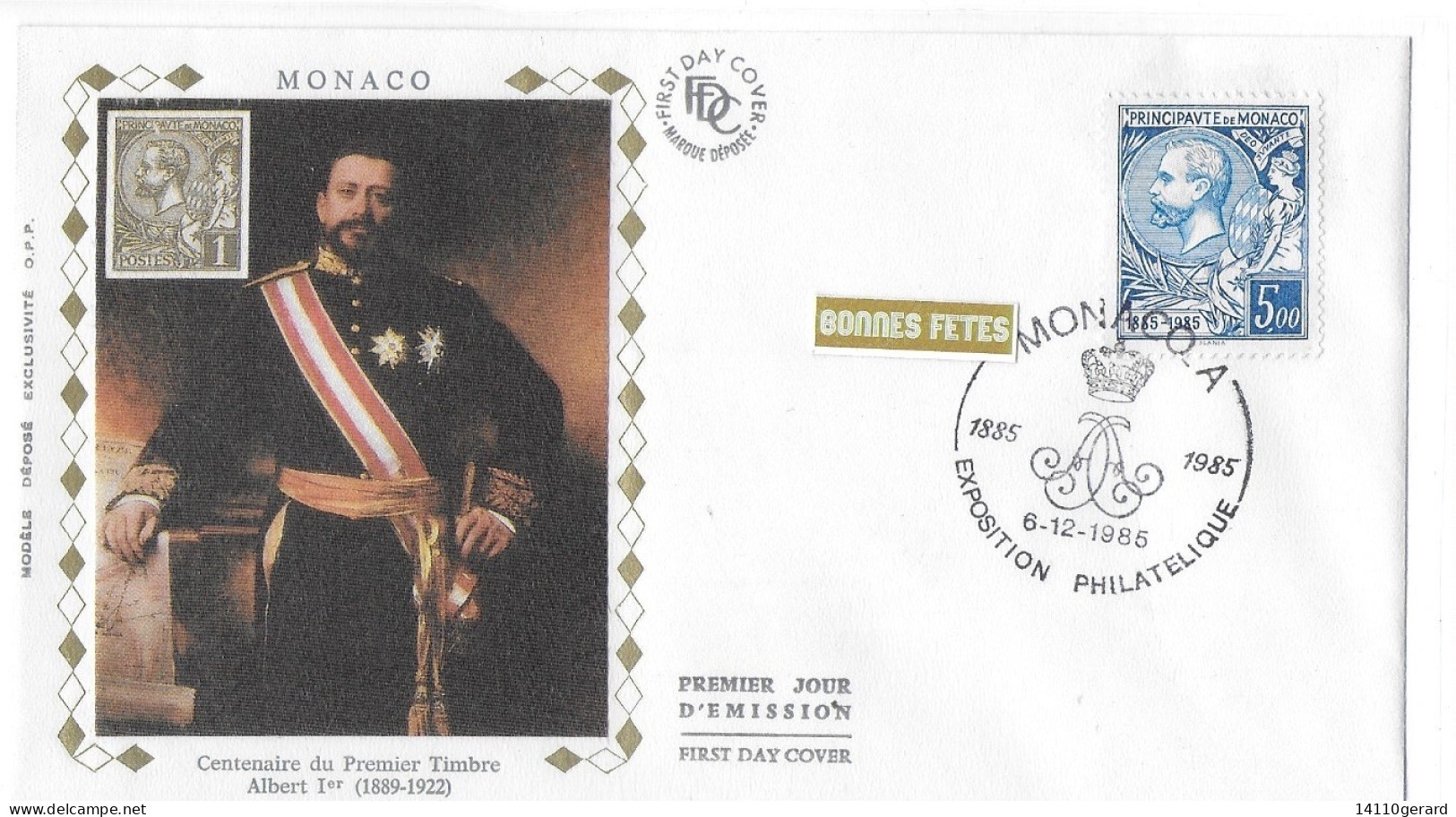MONACO FDC  1985. CENTENAIRE DU PREMIER TIMBRE - Lettres & Documents