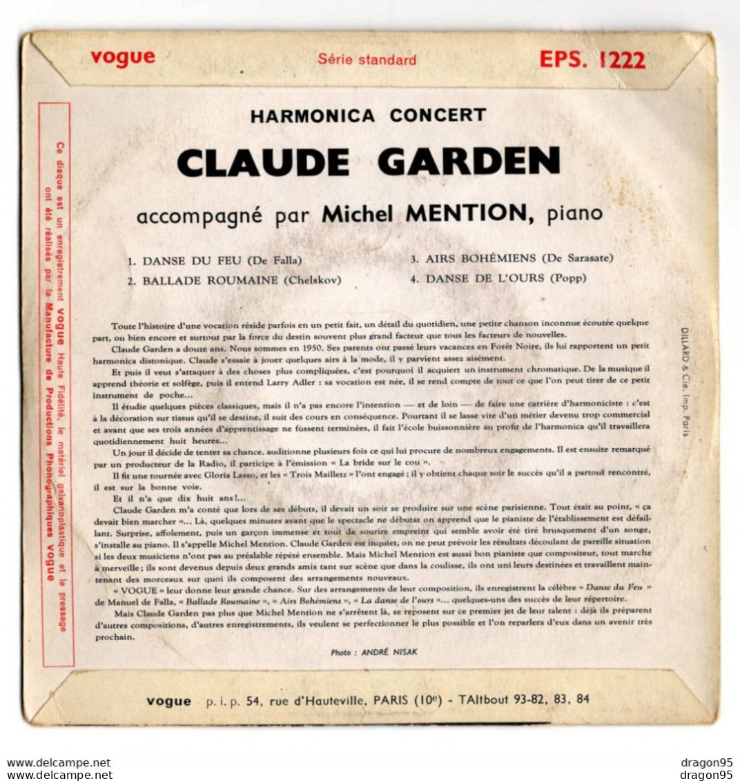 EP Claude GARDEN : Danse Du Feu / Ballade Roumaine +2  - Vogue EPS. 1222 - France - Instrumental