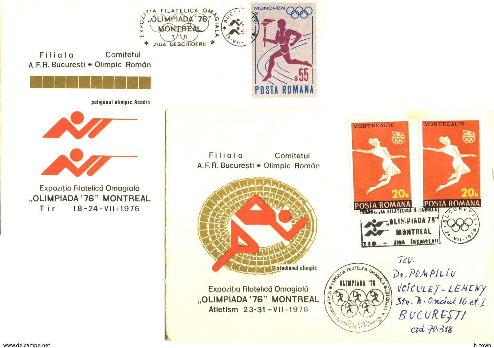 133  Tir Sportif, Jeux Olympiques De 1976 - Summer Olympics Montreal, Shooting : 2 Pictorial Cancels From Bucharest - Shooting (Weapons)