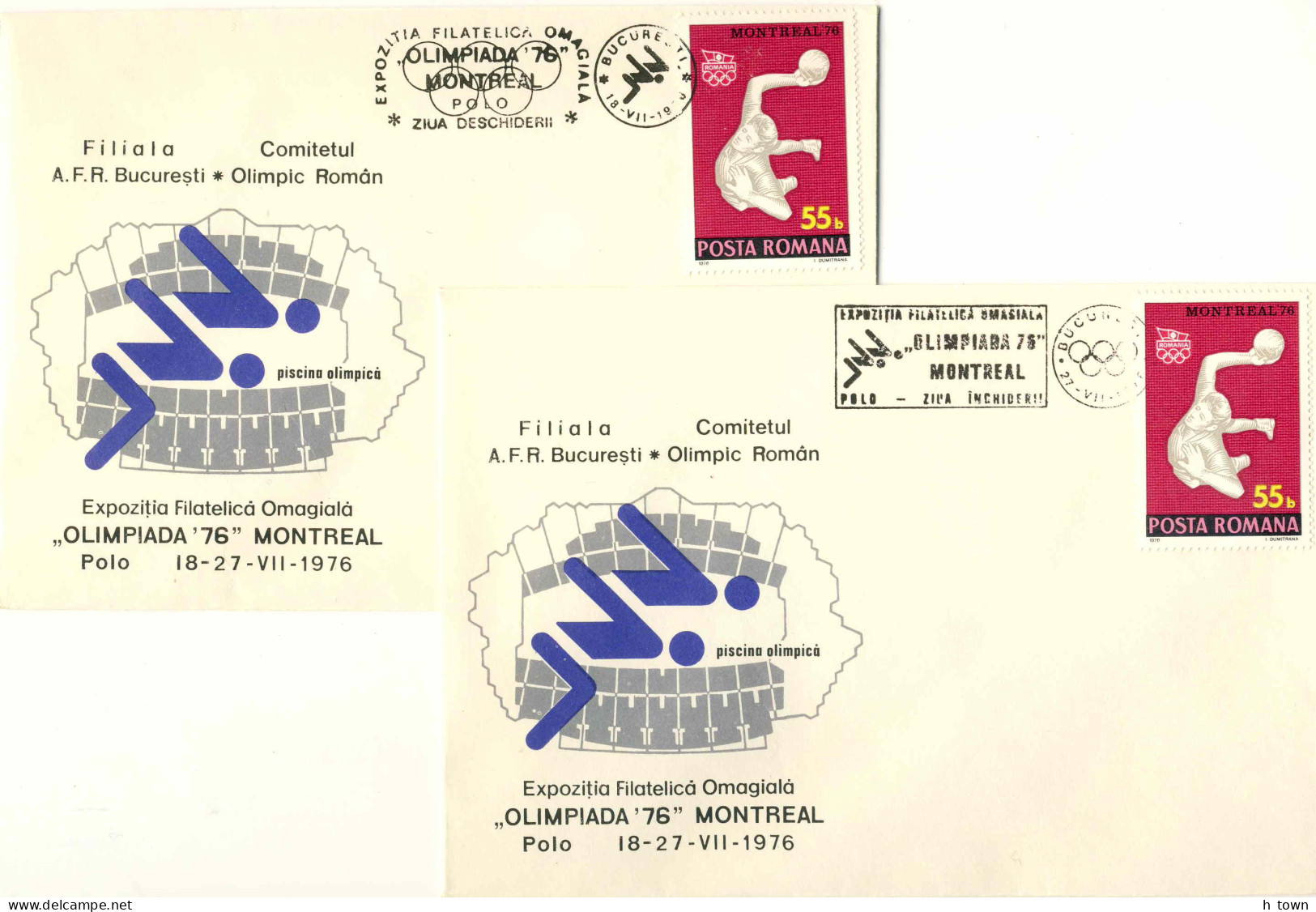 133  Water-polo, Jeux Olympiques De 1976 - Summer Olympics Montreal, Water Polo: 2 Pictorial Cancels From Bucharest - Water-Polo
