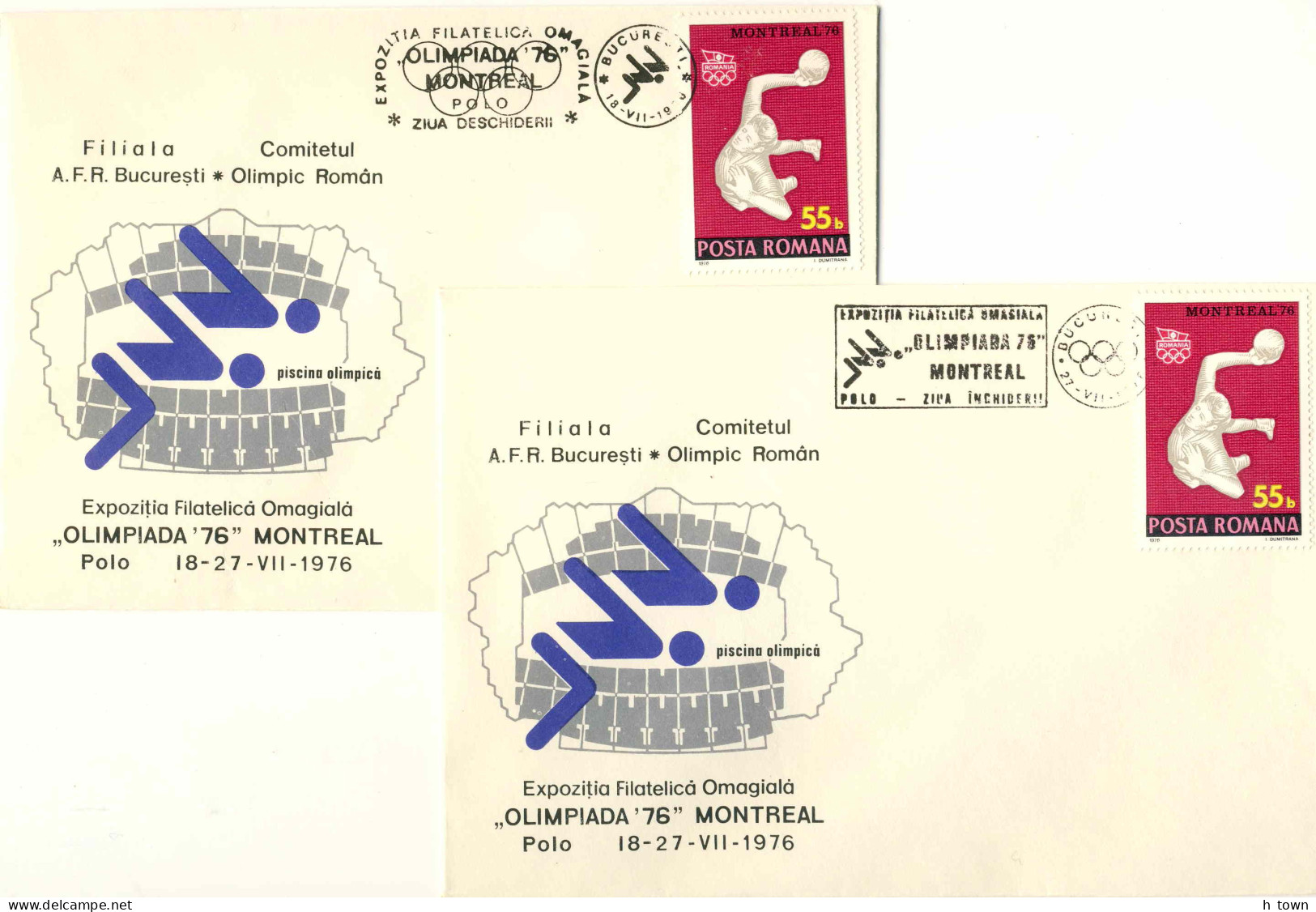 133  Water-polo, Jeux Olympiques De 1976 - Summer Olympics Montreal, Water Polo: 2 Pictorial Cancels From Bucharest - Water Polo