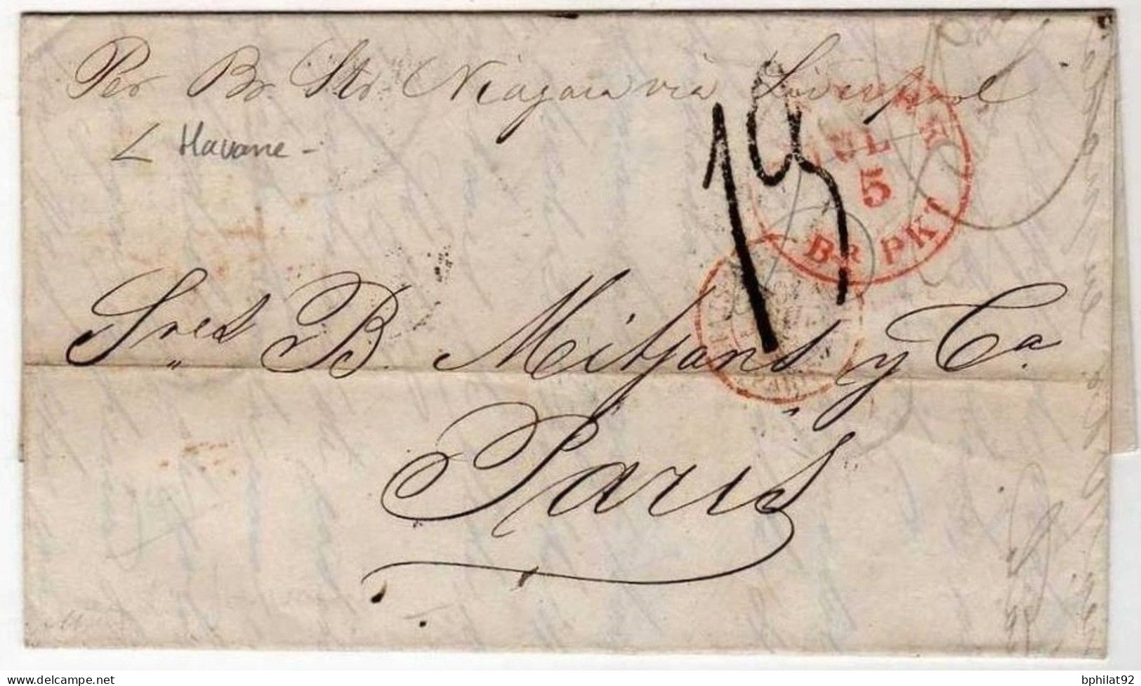 !!! MARQUE POSTALE DE LA HAVANE POUR PARIS DE 1853, AVEC TEXTE - Préphilatélie