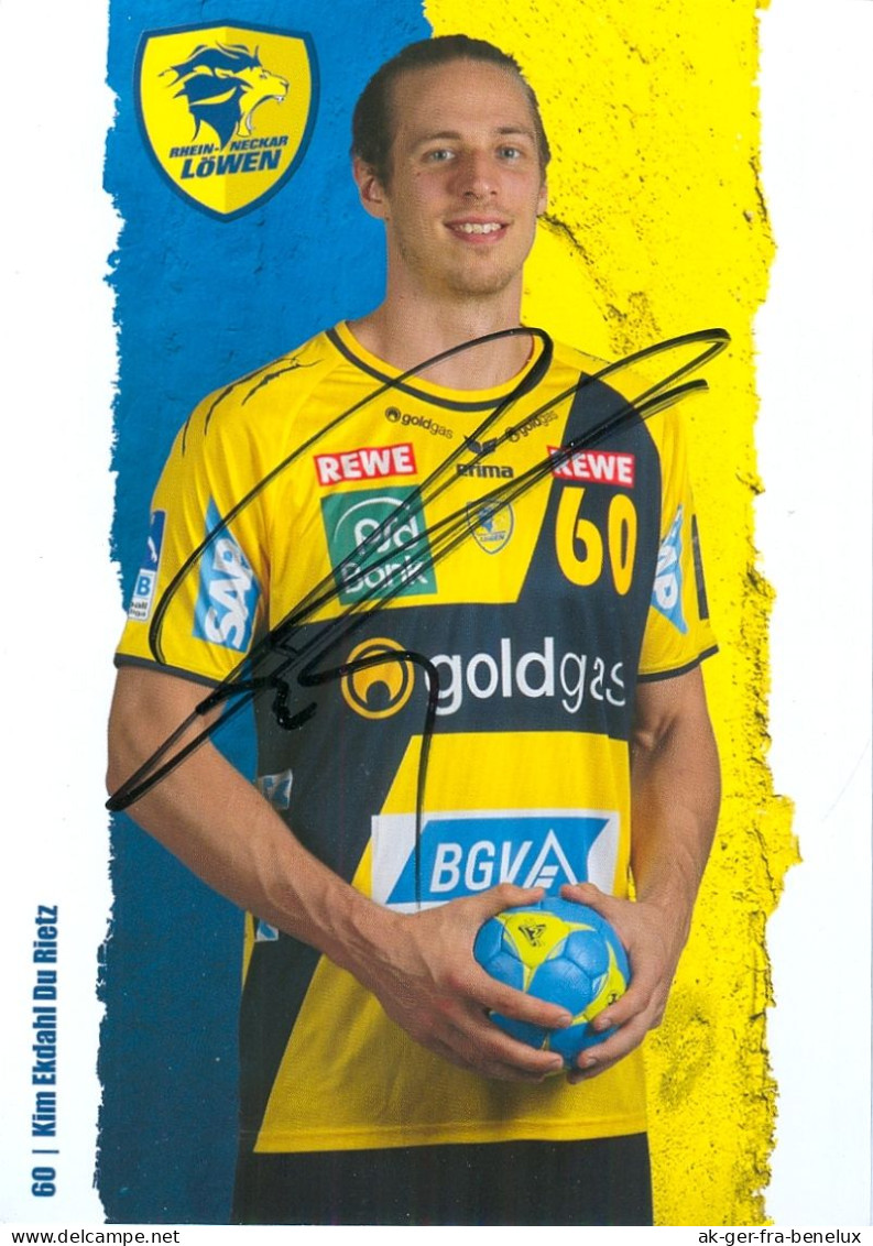 Autogramm Handball AK Kim Andreas Ekdahl Du Rietz Rhein-Neckar Löwen 15-16 HBC Nantes Paris Saint-Germain St. PSG Sweden - Palla A Mano