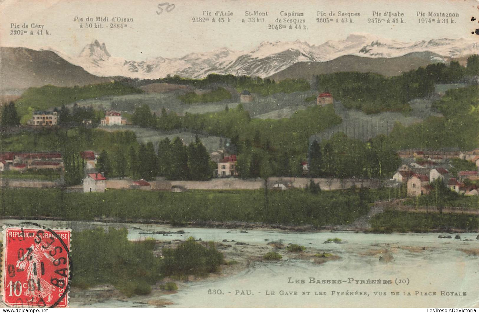 FRANCE - Pau - Le Gave Et Les Pyrénées, Vue De La Place Royale  - Colorisé - Carte Postale Ancienne - Pau