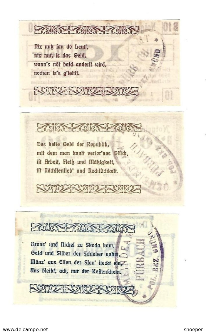 **notgeld   Austria Purbach 10+20+50heller  793.2/a2+d1+g  Cat Val 4,00 Euro - Oesterreich