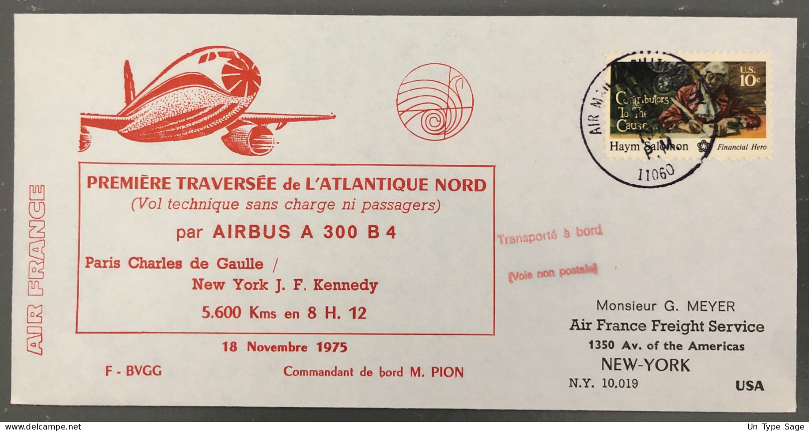 France, Premier Traversée De L'Atlantique Nord (Air France) 18.11.1975 - (B1518) - Erst- U. Sonderflugbriefe