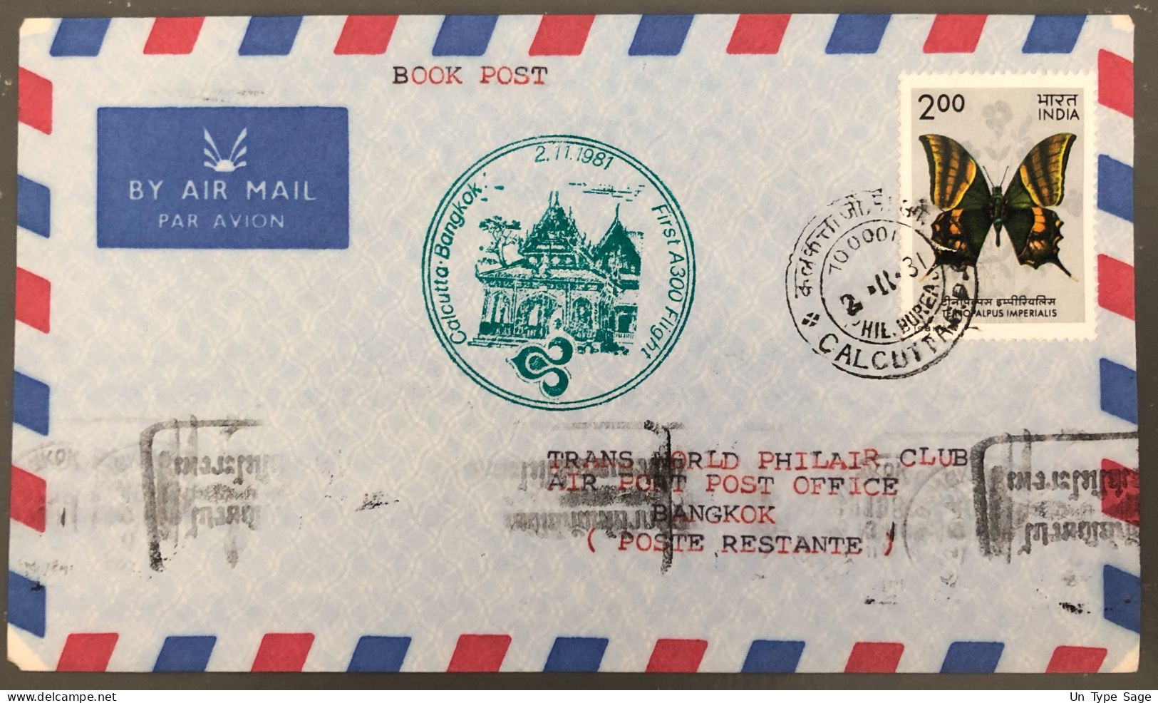 France, Premier Vol Calcutta, Bangkok 2.11.1981 - (B1528) - Poste Aérienne
