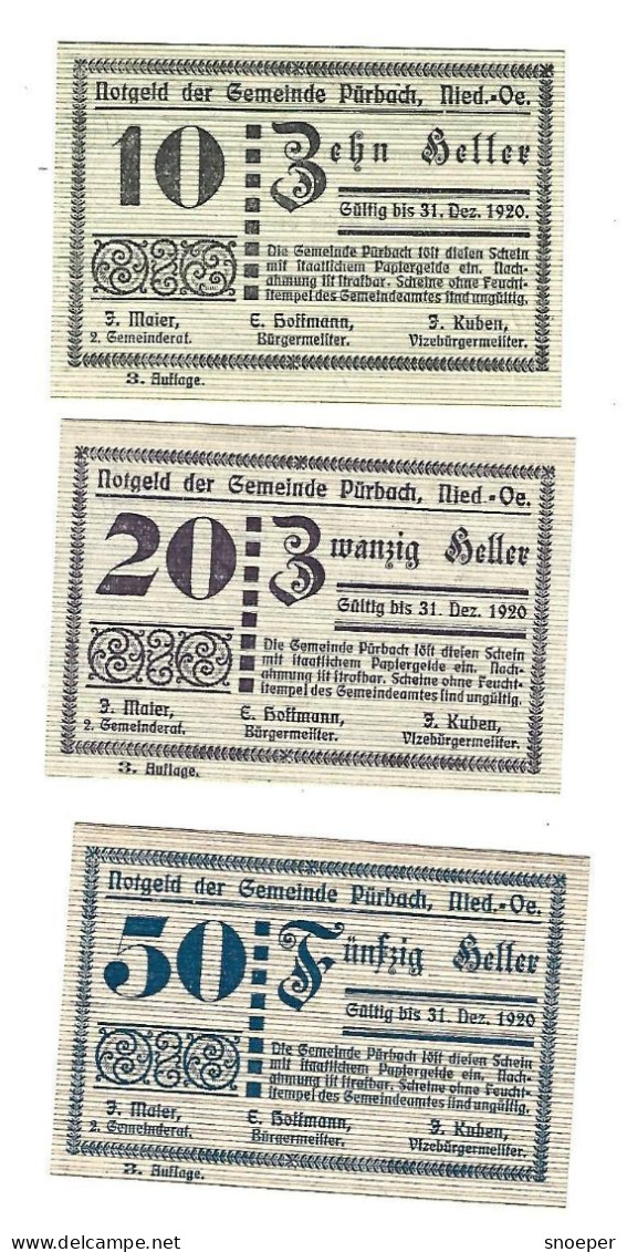 **notgeld   Austria Purbach Serie  Compleet  793.3b - Oesterreich