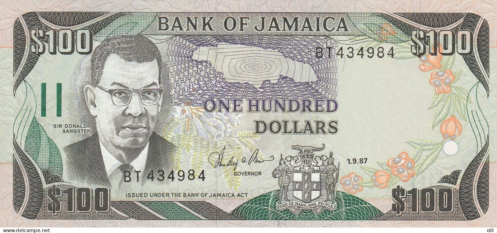 JAMAICA  100 DOLLARS  1987 P-74  UNC - Jamaica