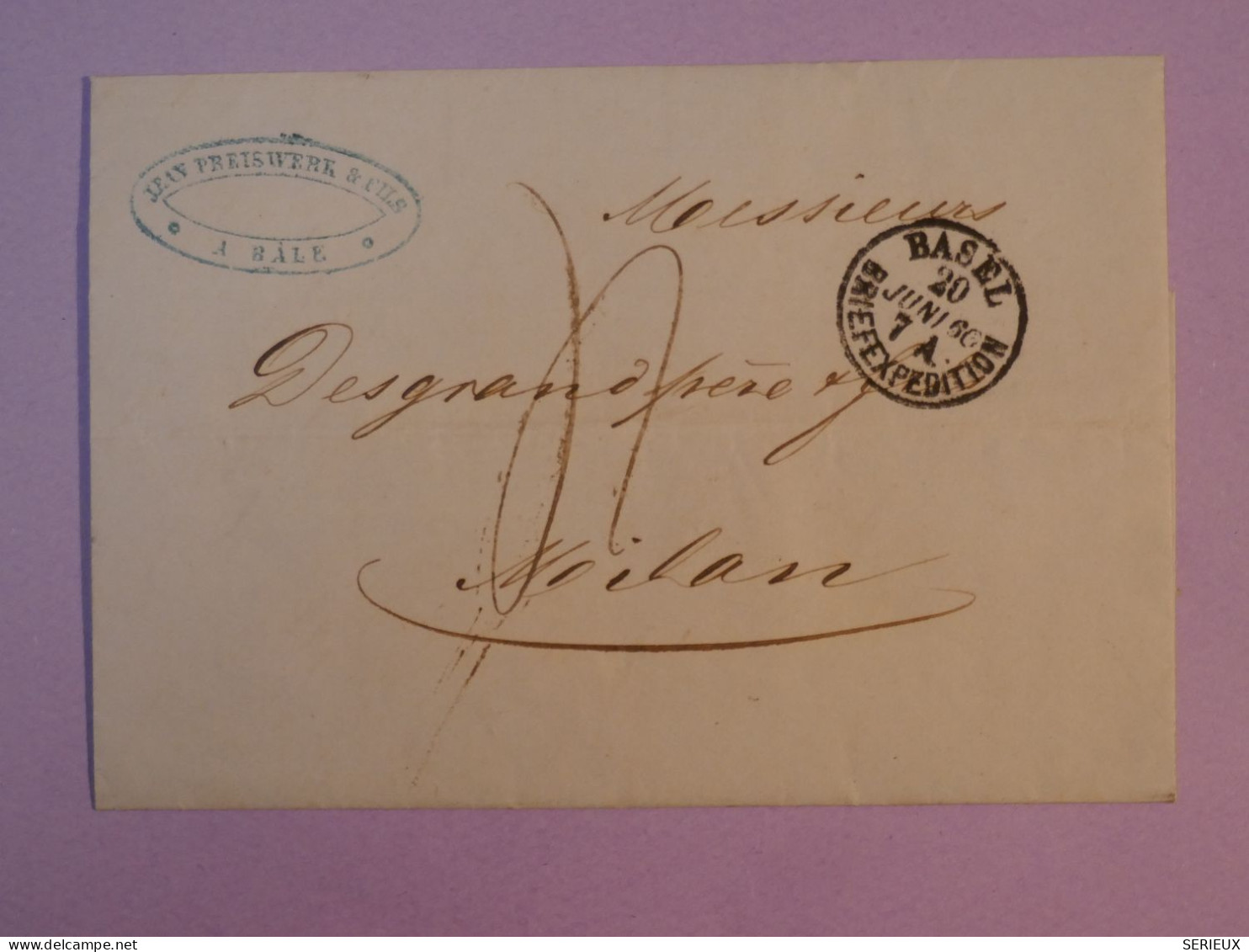 AA 38  SUISSE BELLE  LETTRE  1841  BASEL  A MILANO ITALIA  +CACHET ROUGE  ++AFF. INTERESSANT++ ++ - ...-1845 Precursores