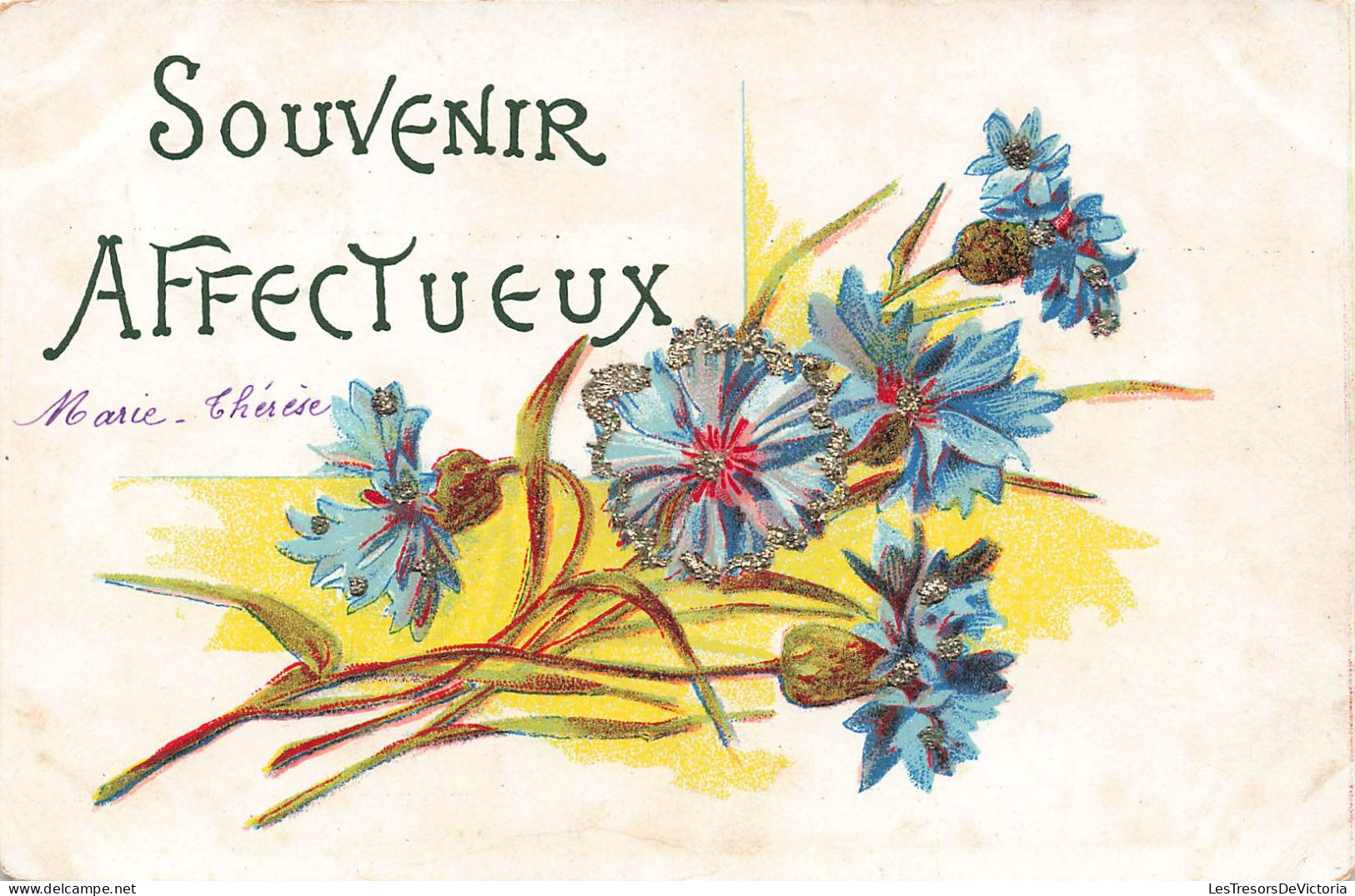 FLEURS - Souvenir Affectueux - Bouquet De Bleuets - Carte Postale Ancienne - Blumen