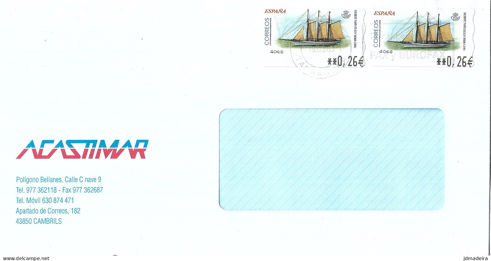 Spain Cover To Portugal With Boat ATM Stamps - Brieven En Documenten