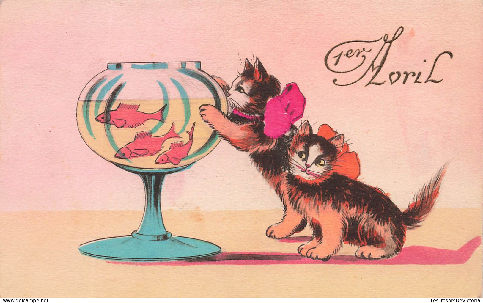 FÊTES ET VOEUX - Poisson D'avril - Des Chats Essayant De Renverser Le Bocal - Colorisé - Carte Postale Ancienne - April Fool's Day