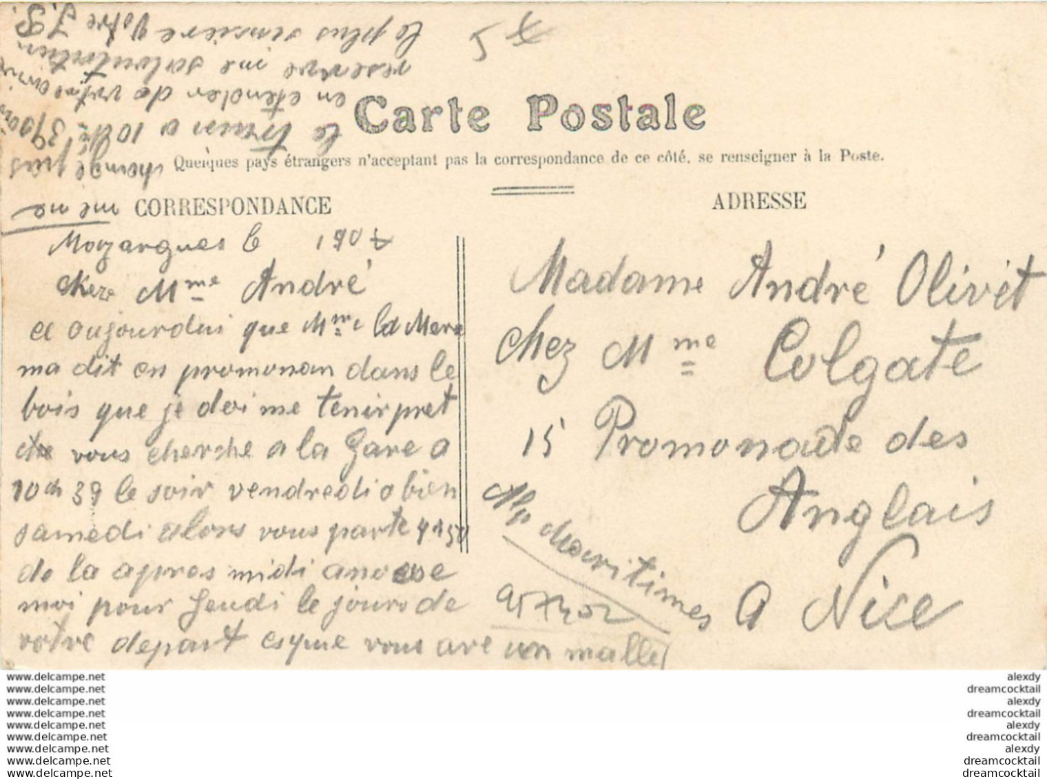 (XX) Gare, Locomotive Train Voyageur Voyageuse Valises. J'arrive à 13 MARSEILLE 1907 - Quartier De La Gare, Belle De Mai, Plombières