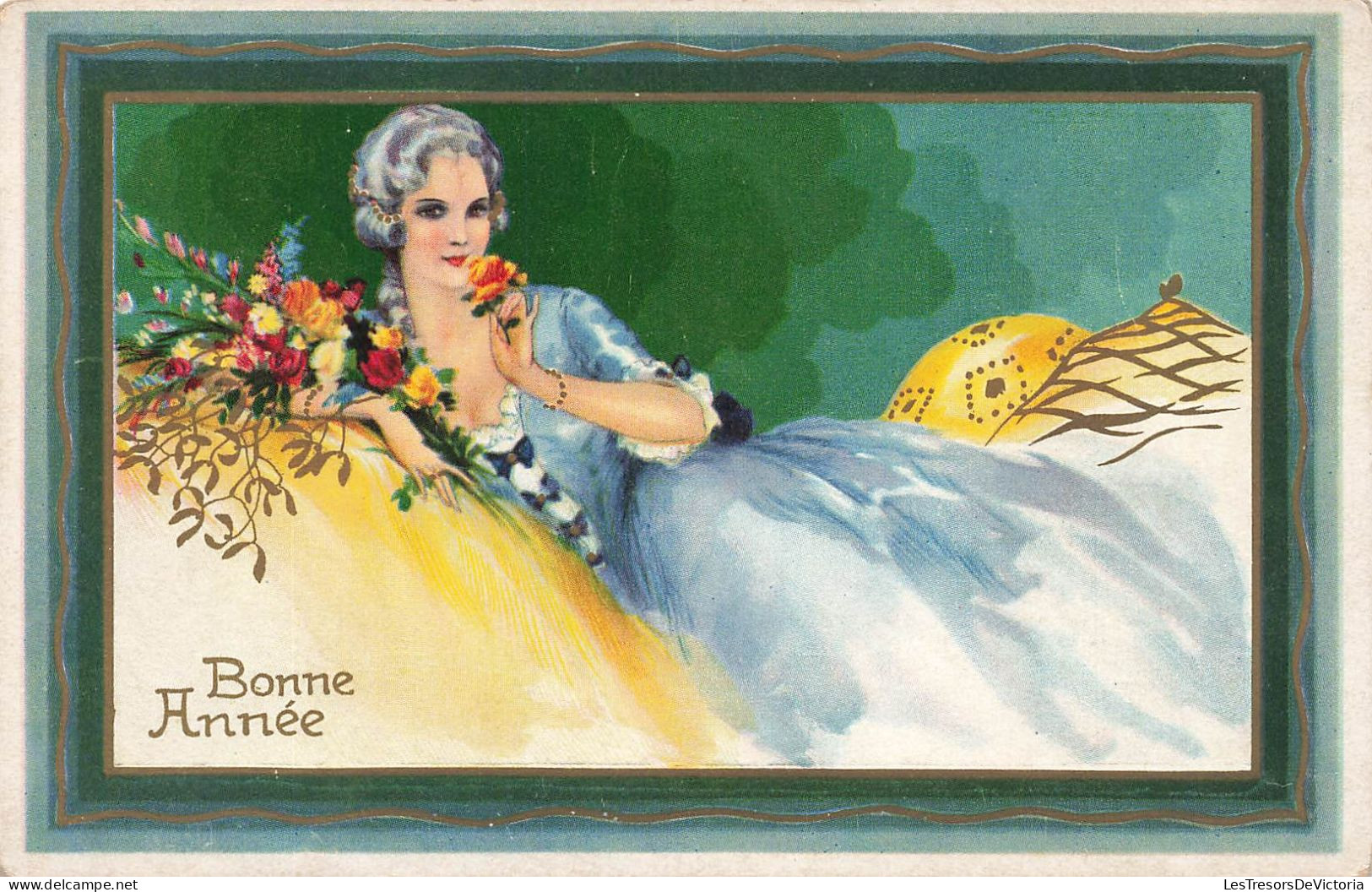 FÊTES ET VOEUX - Nouvel An - Une Femme Allongée Sur Le Lit Sentant Une Fleur - Colorisé - Carte Postale Ancienne - Nouvel An