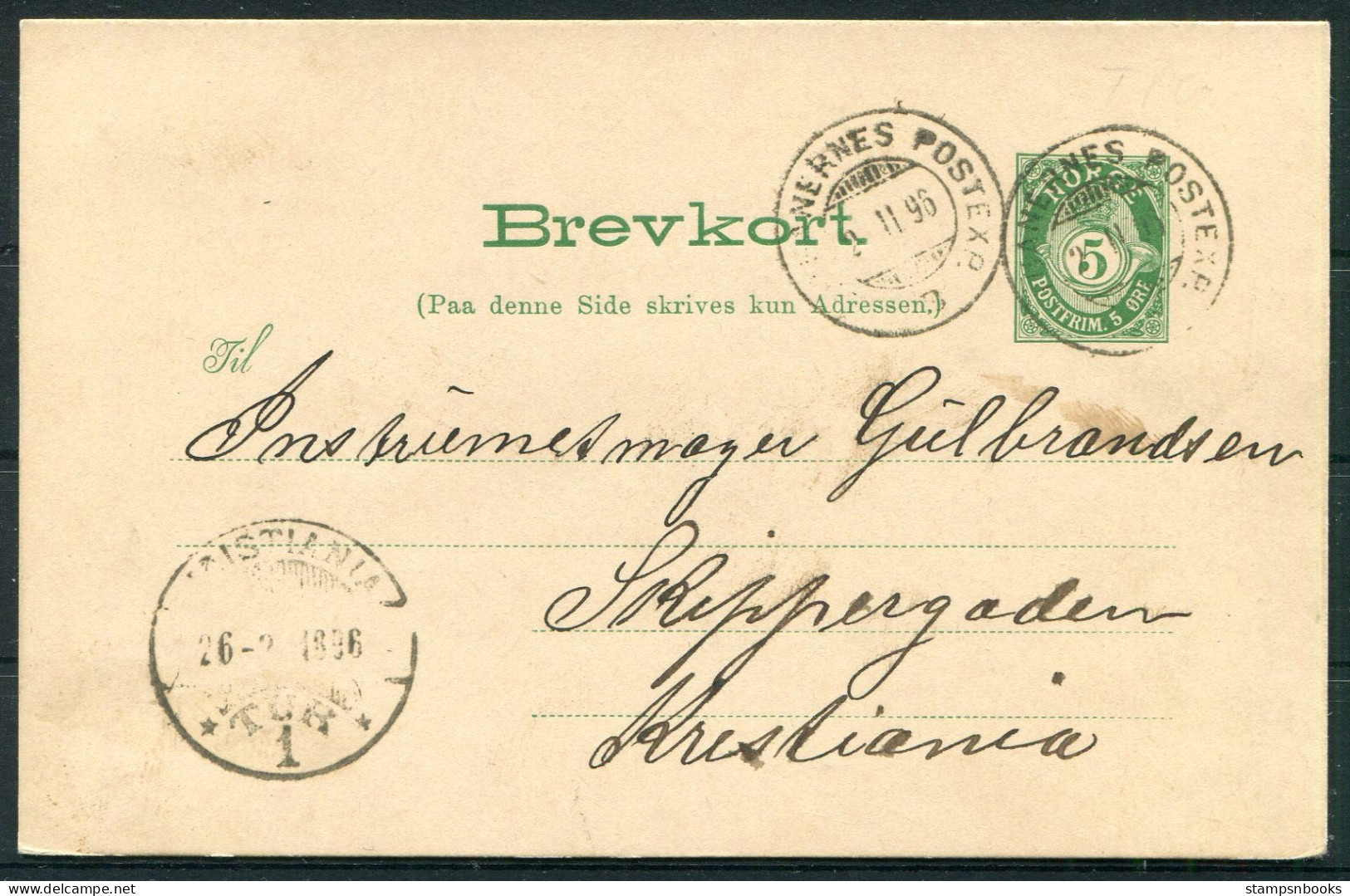 1895 Norway 5 Ore Stationery Postcard Railway Postexp.  - Storia Postale