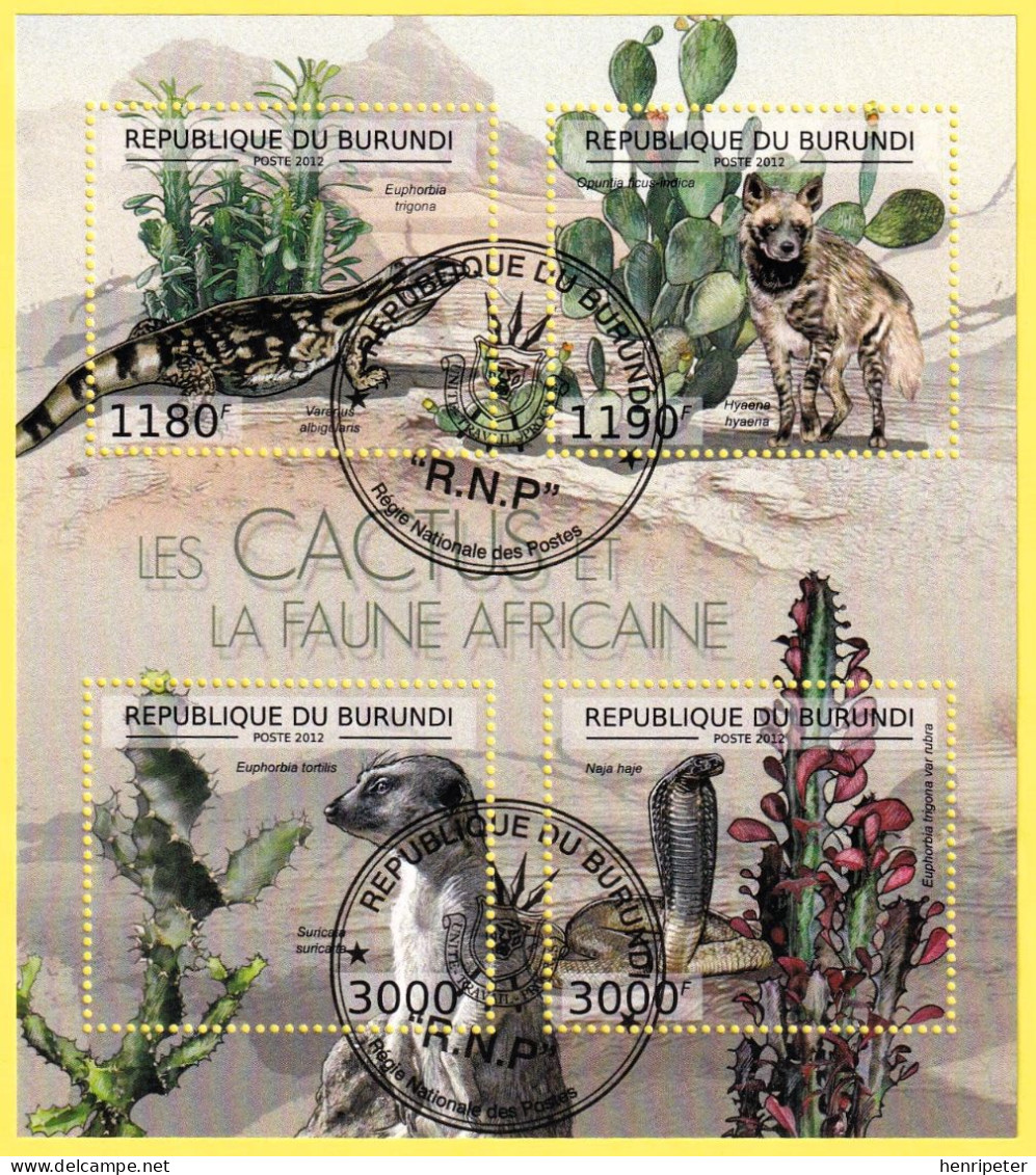 Petite Feuille De 4 T.-P. Dentelés Oblitérés - LES CACTUS ET LA FAUNE AFRICAINE - Michel 2748-2751KB - Burundi 2012 - Used Stamps