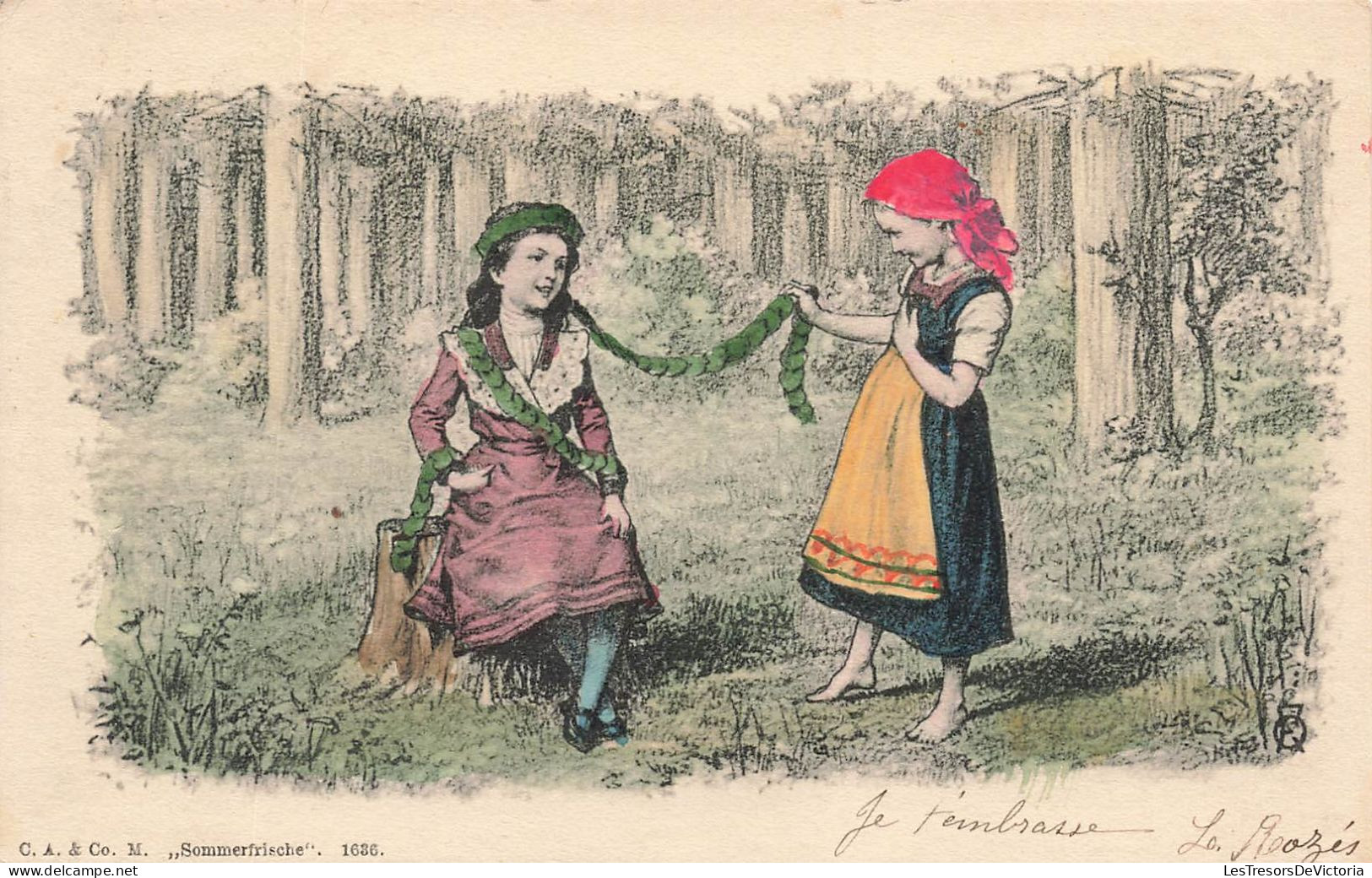 ILLUSTRATEUR - Une Petite Paysanne Admirant La Tenue D'un Petite Demoiselle - Colorisé - Carte Postale Ancienne - Autres & Non Classés