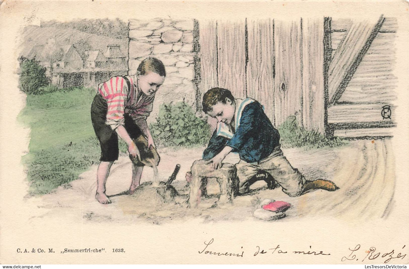 ILLUSTRATEUR - Des Enfants Construisant Une Maison Avec De La Boue - Colorisé - Carte Postale Ancienne - Otros & Sin Clasificación