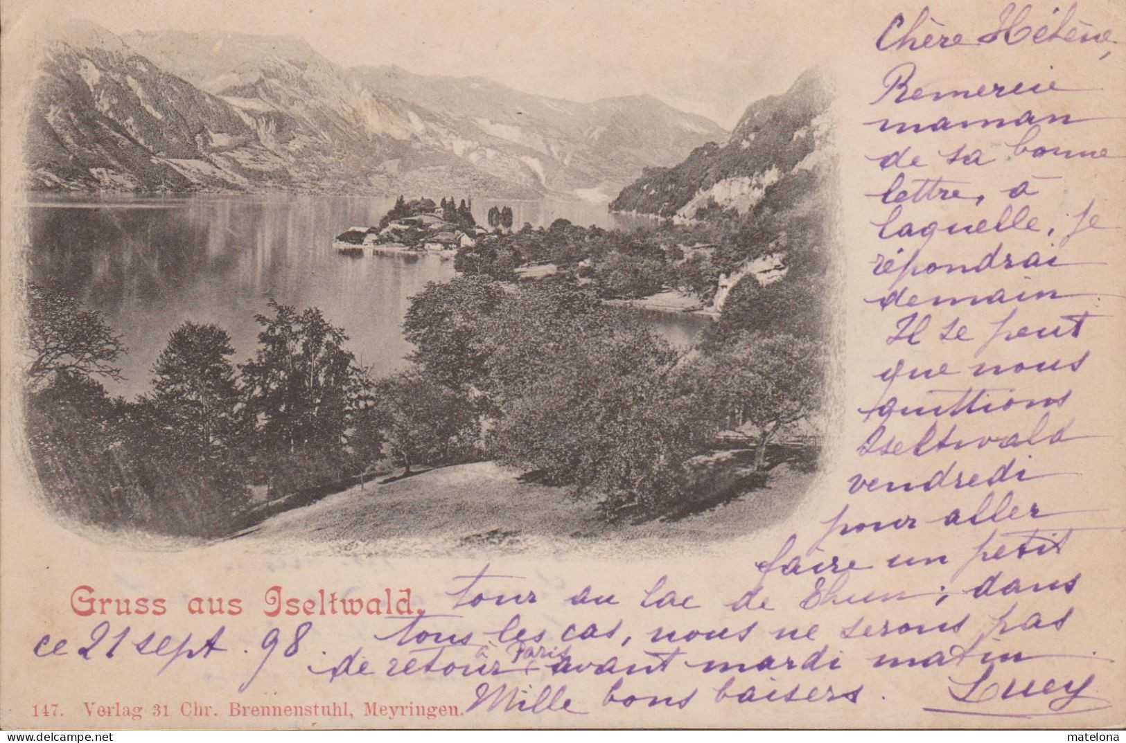 SUISSE BE BERNE GRUSS AUS ISELTWALD  PRECURSEUR VOYAGEE 1898 - Iseltwald