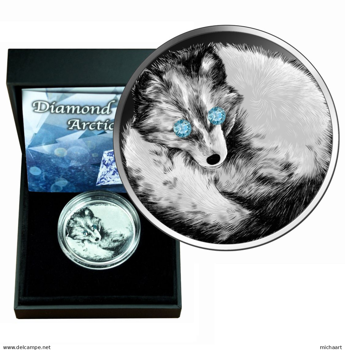 Ghana Coin 5 Cedis 2020 Blue Diamond Arctic Fox 1 Oz Silver Box Very Rare 02393 - Ghana