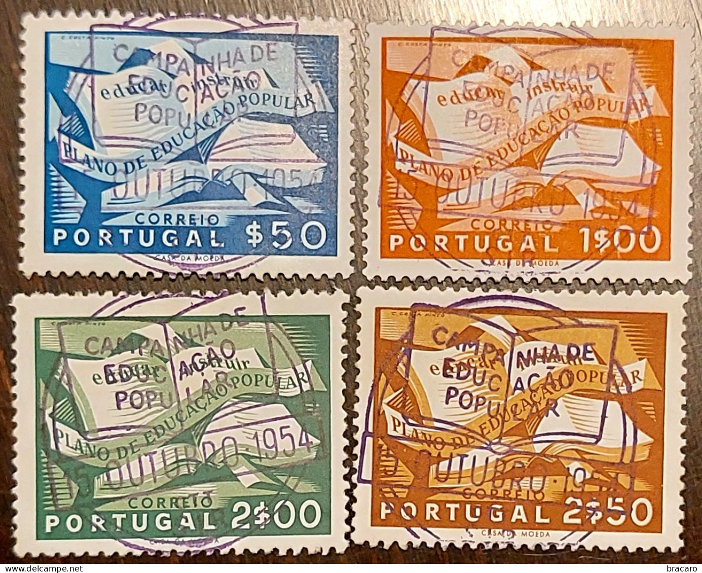Portugal - Não Circulados, Goma Original, Carimbo De Primeiro Dia MNH - Educação Popular 1954 (série Completa) Mf 796/9 - Neufs