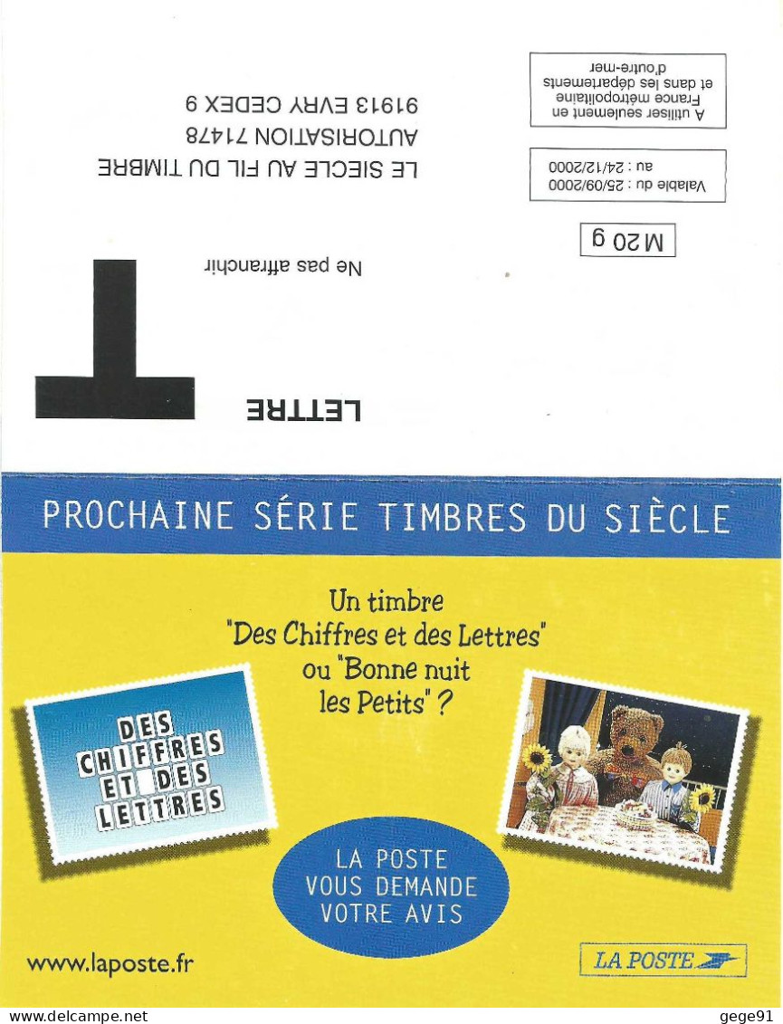 Carte Réponse T - Le Siècle Au Fil Du Timbre - Choix Des Prochains Timbres - Cartes/Enveloppes Réponse T