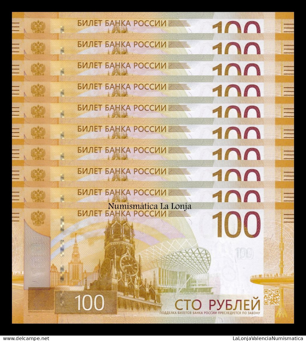 Rusia Russia Lot 10 Banknotes 100 Rubles 2022 Pick A276 Sc Unc - Russie