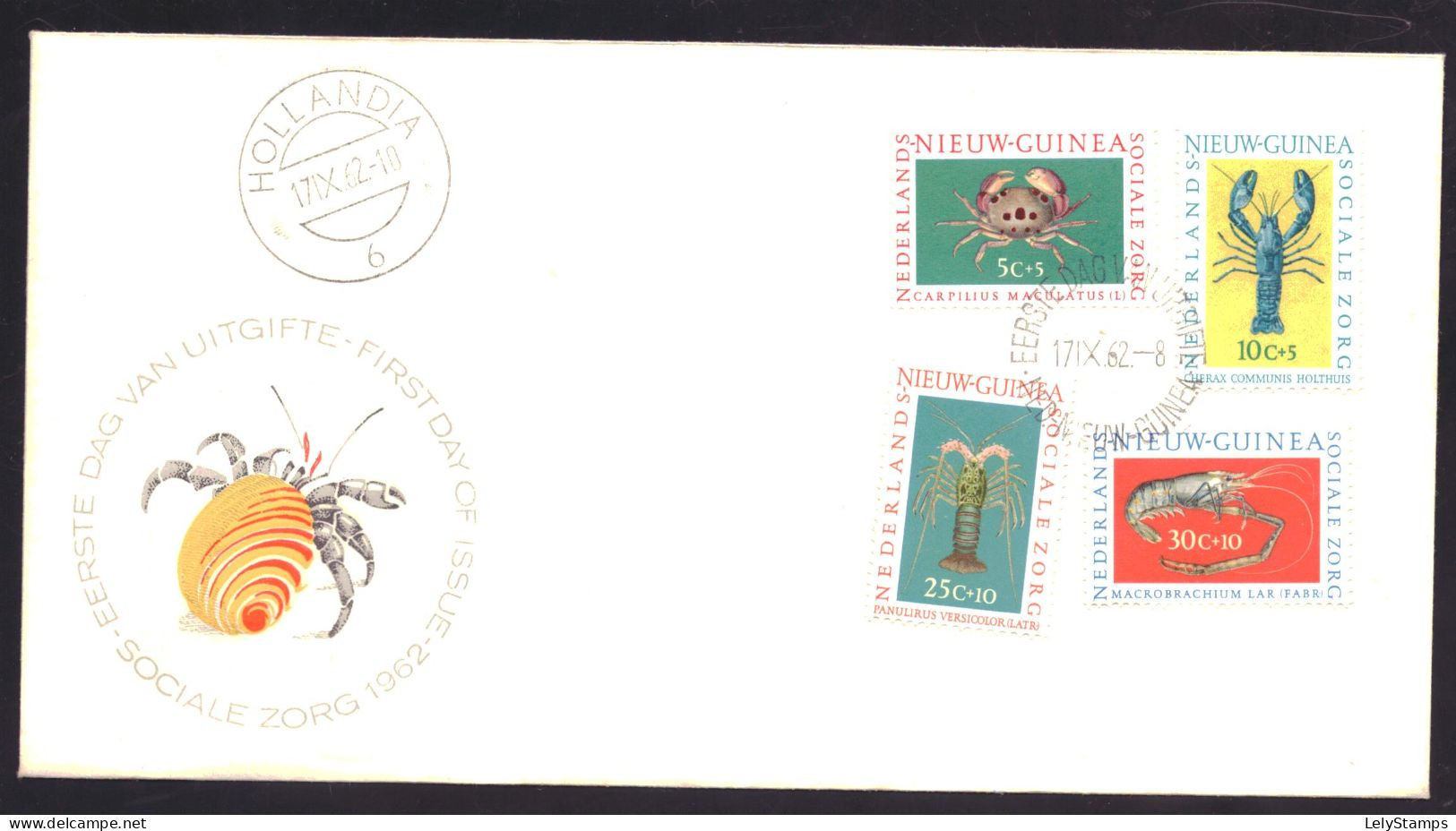 Nederlands Nieuw Guinea - Dutch New Guinea FDC E11 78 T/m 81 Crab Nature Animals (1962) - Nederlands Nieuw-Guinea