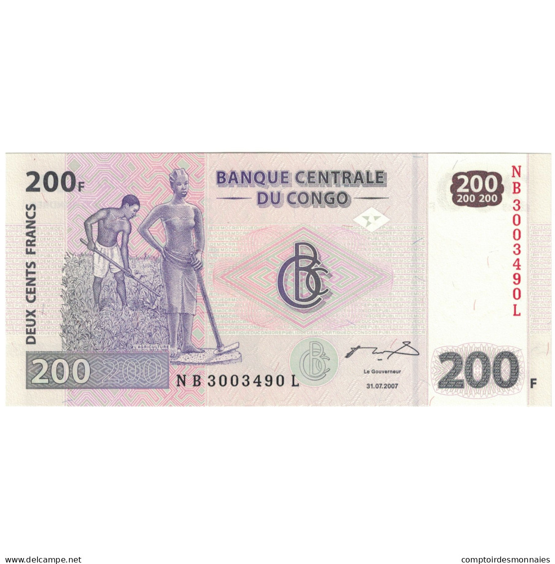 Billet, République Démocratique Du Congo, 200 Francs, 2007-07-31, KM:99a, NEUF - Repubblica Del Congo (Congo-Brazzaville)