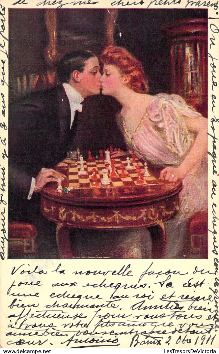 ILLUSTRATEUR - Jeu D'echec Entre Amoureux - Carte Postale Ancienne - Schach