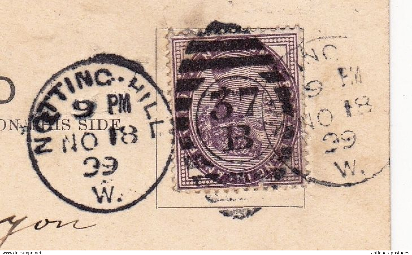 Post Card 1899 London Noting Hill Dresden Deutschland Stamp Queen Victoria Postage And Inland Revenue Penny Lilac - Brieven En Documenten