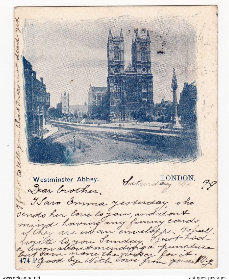 Post Card 1899 London Noting Hill Dresden Deutschland Stamp Queen Victoria Postage and Inland Revenue Penny Lilac