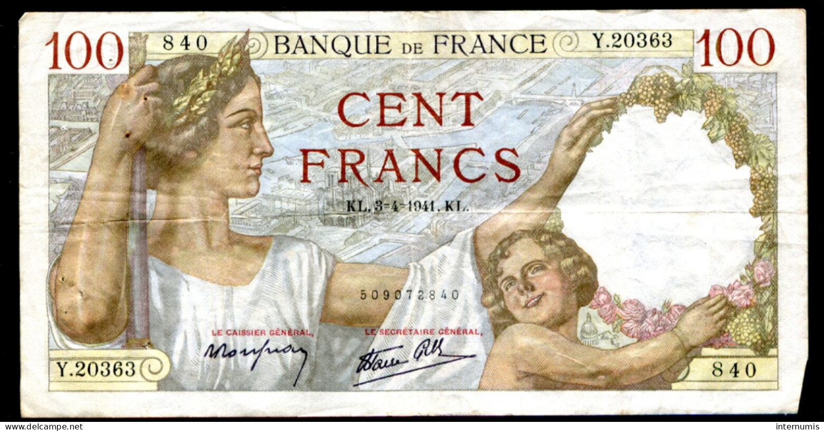 France, 100 Francs, SULLY, 1941, N° : Y.20363-840, TB (F), Pick#94, F.26.49 - 100 F 1939-1942 ''Sully''