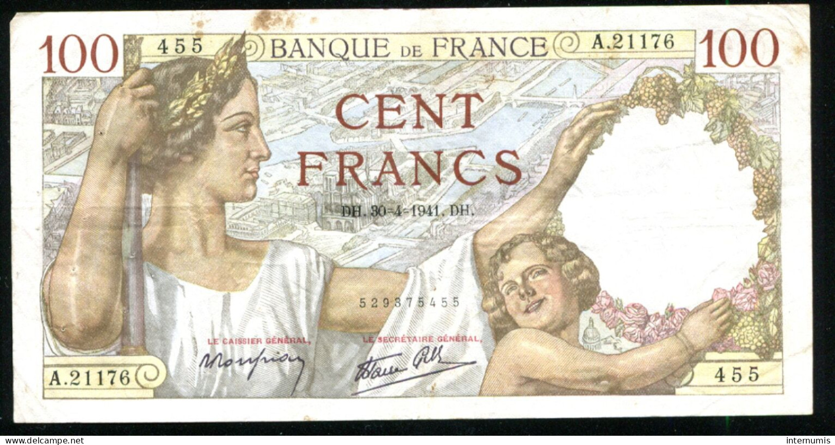 France, 100 Francs, SULLY, 1941, N° : A.21176-455, TB (F), Pick#94, F.26.51 - 100 F 1939-1942 ''Sully''