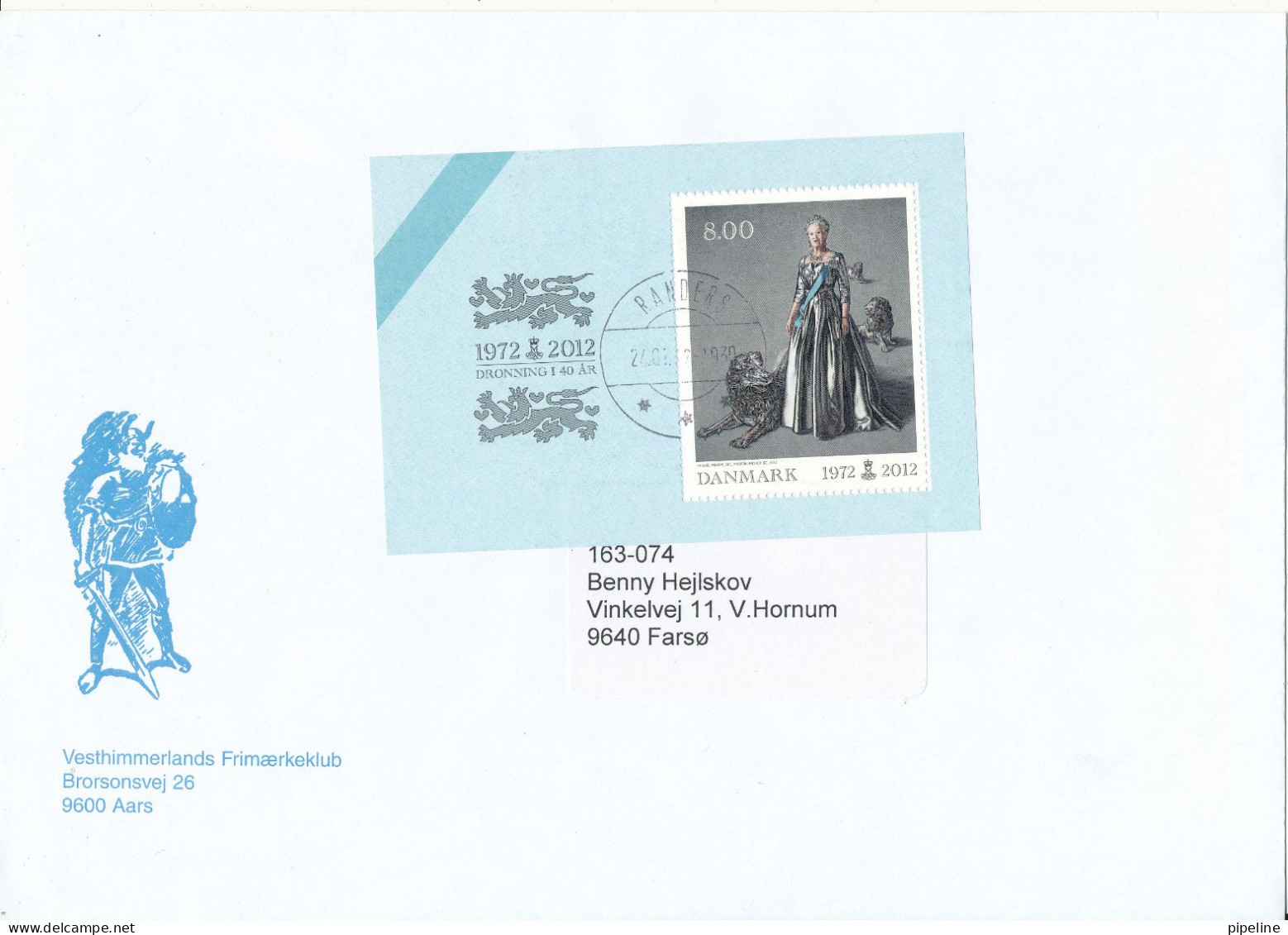 Denmark Cover 24-1-2012 With Souvenir Sheet Queen Margrethe Queen For 40 Years Big Size Cover - Cartas & Documentos