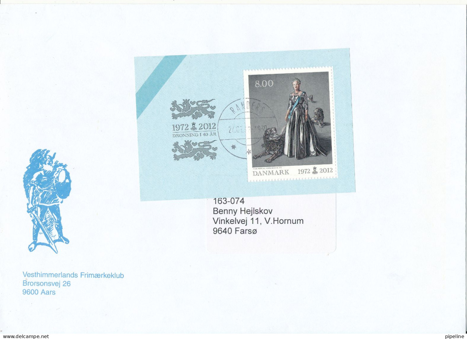 Denmark Cover 24-1-2012 With Souvenir Sheet Queen Margrethe Queen For 40 Years Big Size Cover - Covers & Documents