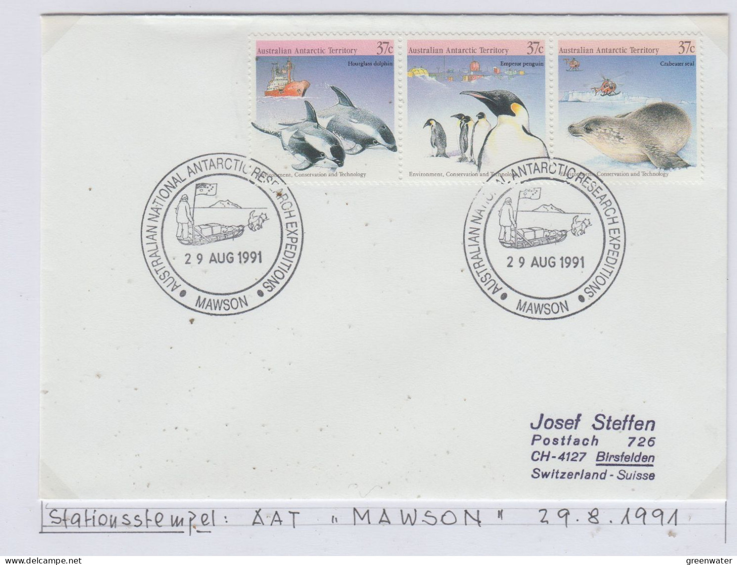 AAT 1991 Cover Ca  Anare Mawson 29 AUG 1991 (AS155A) - Cartas & Documentos