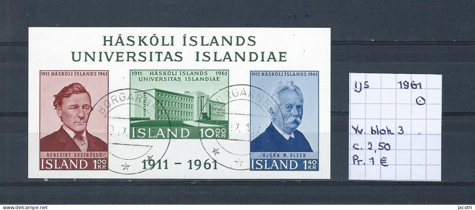 (TJ) IJsland 1961 - YT Blok 3 (gest./obl./used) - Hojas Y Bloques