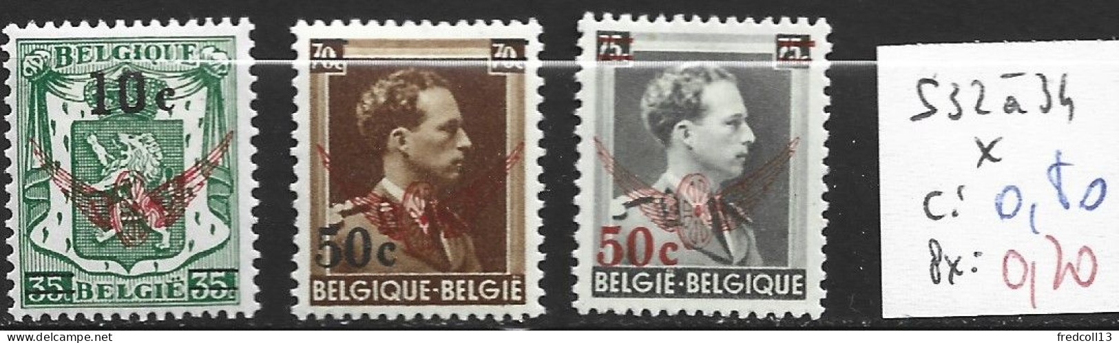 BELGIQUE SERVICE 32 à 34 * Côte 0.80 € - Mint