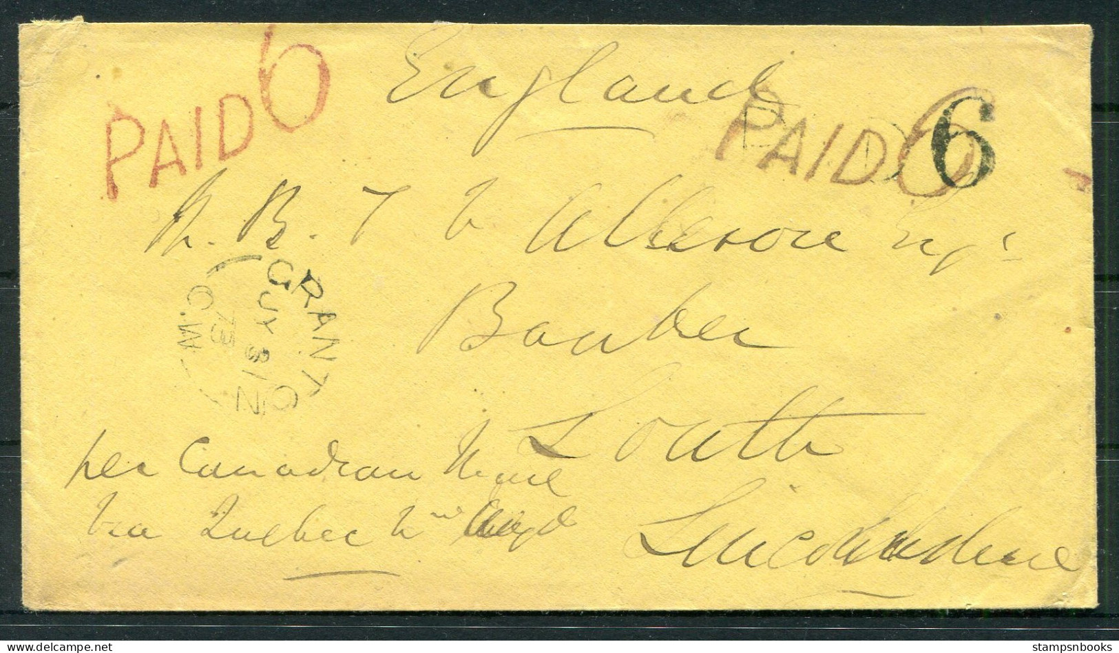 1863 Canada Canadian Packet Steamship "PAID 6" Cover Granton, Hamilton Ontario - England - Brieven En Documenten