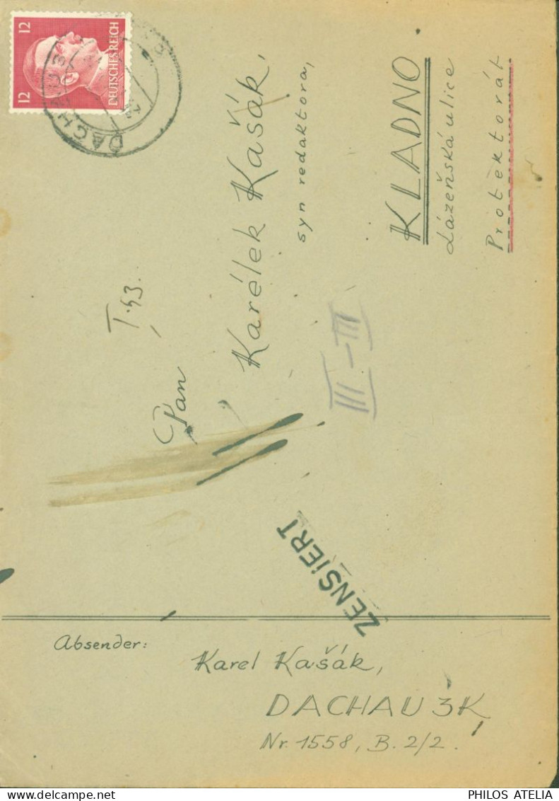 Gurre 40 Courrier De Prisonnier Camp Dachau Allemagne Pour République Tchèque Kladno YT Hitler N°712 CAD 24 1 42 Censure - Prigionieri