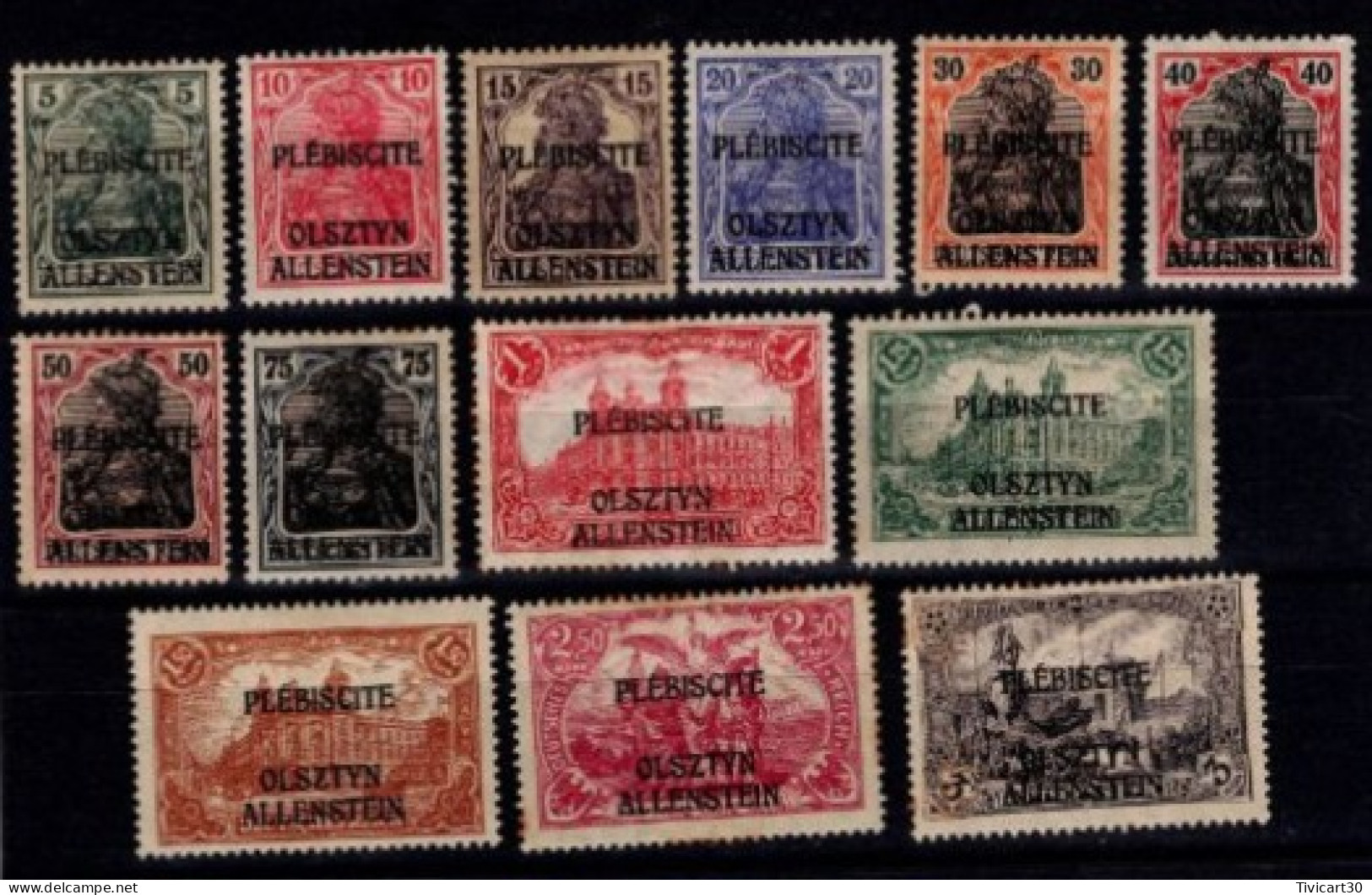 LOT DE 13 TIMBRES DIFFERENTS ALLEMAGNE DE 1920 - PLEBISCITE OLSZTYN ALLENSTEIN - Allenstein