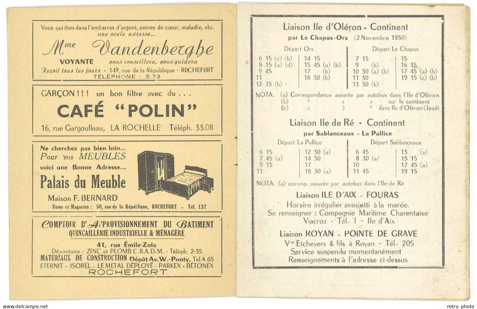 Carnet Cars Rouges Charentais , Horaire Officiel 1950 , La Rochelle - Trucks