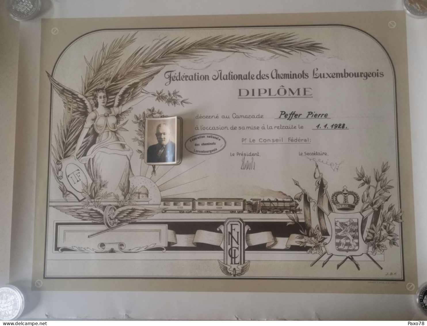 Diplôme Luxembourg, Fédération Nationale Des Cheminots Luxembourgeois 1928 - Brieven En Documenten