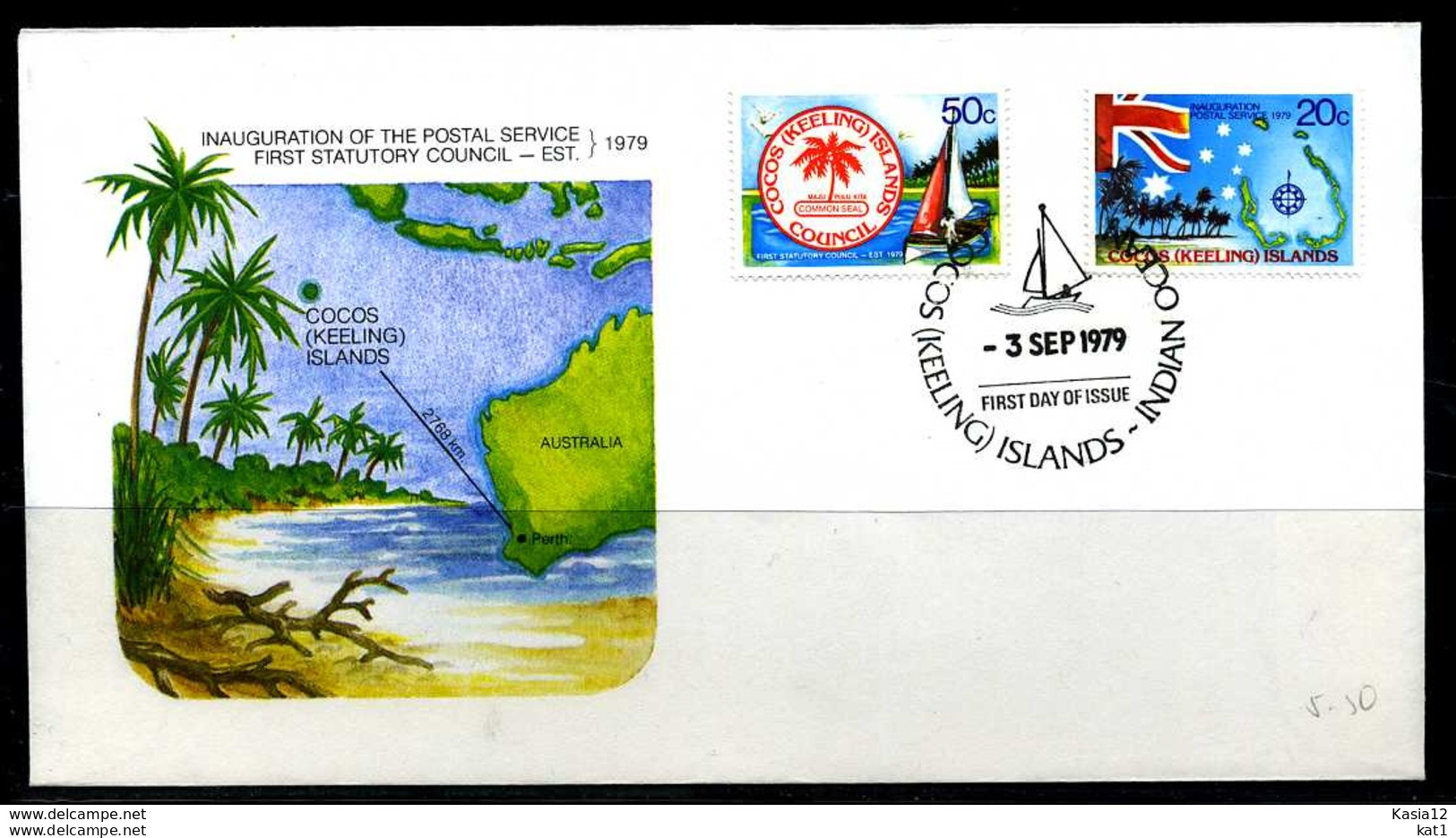 E01282)Kokosinseln FDC 32/3 Postdienst - Cocos (Keeling) Islands